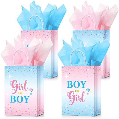 Tinlade 30 Set Gender Reveal Party Gift Bags with Tissue Paper Baby Shower Party Gender Reveal Paper Bags with Handles by Tinlade