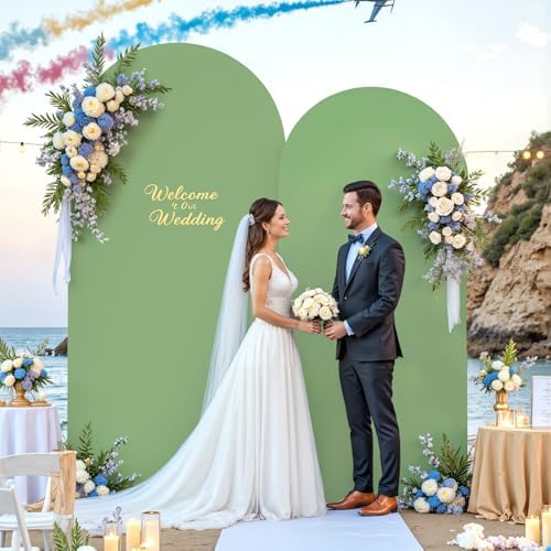 Sage Green Arch Backdrop Cover 7.2FT 6FT Wedding Arch Covers Spandex Fitted Fabric Backdrop Curtains Double-Layer Wrinkle Free Arch Covers Stretchy Backdrop for Party Baby Shower Birthday Decoration - Image 3