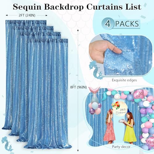 Baby Blue Christmas Backdrop Curtains 4 Pieces 2FTx8FT Sequin Photo Pooth - Image 3