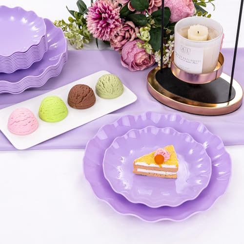 LIYH 24Pcs Purple Plastic Plates Reusable For Party Dinner Events&Birthdays - Image 4