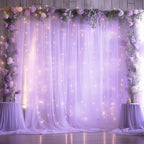 10ft x 10ft Lavender Chiffon Backdrop Curtain with Lights String for Parties,2 Panels Sheer Tulle Curtain Wedding Photo Backdrop with Lights for Baby Shower Birthday Party Ceremony Home Decorations - Image 2
