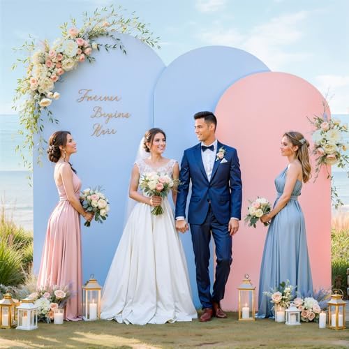 Pink and Blue Arch Backdrop Cover 7.2FT 6.6FT 6FT Arch Covers Stretchy Backdrop Set of 3, Gender Reveal Arch Cover Spandex Fitted Fabric Arch Covers for Boy or Girl Party Birthday Baby Shower Decor - Image 3