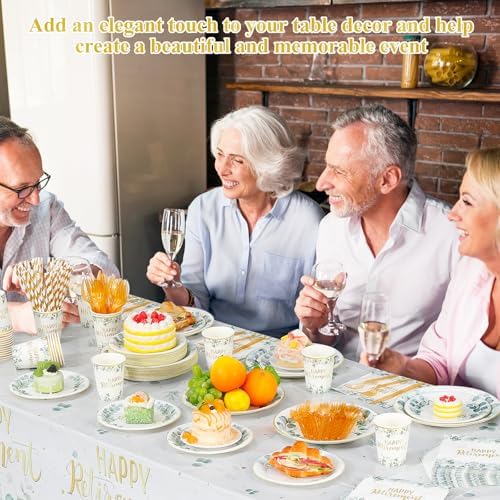 Potchen 452 Pcs Retirement Plates Napkins Party Supply, Green Gold - Image 5
