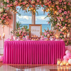 Wish Care Hot Pink Polyester Table Clothes for 8 Foot Rectangle Tables, Wrinkle Free Fitted Table Cover with Pleated Ruffle Table Skirt for Birthday Party Wedding Trade Show Event Display - Image 4