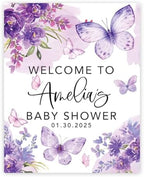 Andaz Press Butterfly Baby Shower Decorations, 16" X 20" A Little Butterfly Is On Her Way, Personalized Baby Shower Welcome Sign, Purple Florals Sign In Guest Book Alternative by AndazPress