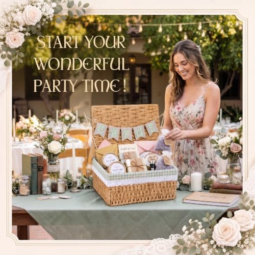 Gerrii Wedding Party Decoration 12 x 9.4 x 5.3 in Large Wicker Storage Basket with Lid Wedding Card Box and Card Banner Set Money Envelope Box Gift for Baby Shower Favor Supplies(Sage Green Plaid) - Image 3