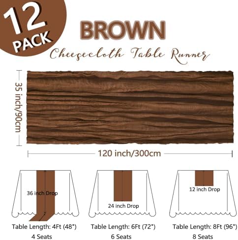 12 Pack 35 x 120 Inch Brown Table Runner Cheesecloth 10Ft - Image 2