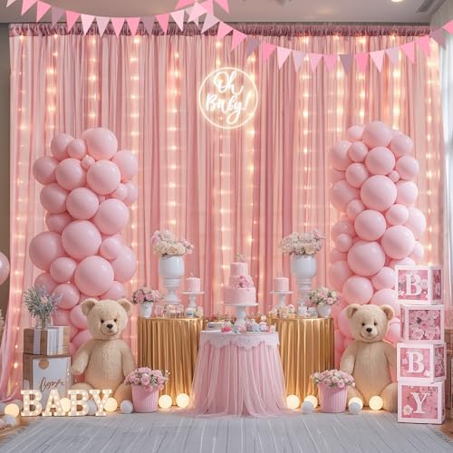 20ft x 10ft Dusty Rose Chiffon Backdrop Curtain with Lights String for Parties,4 Panels Sheer Tulle Curtain Wedding Backdrop for Baby Shower Birthday Party Ceremony Reception Home Decorations - Image 5