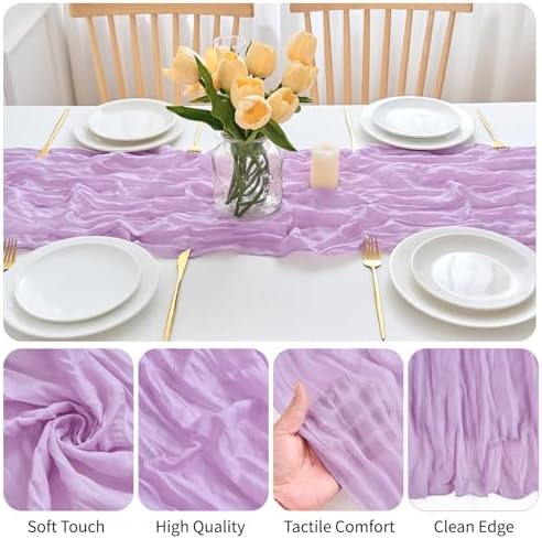 16 Pack Lavender Cheesecloth Table Runner 21.5 x 120 Inches Boho Gauze Table Runners 10FT Long Cheese Cloth Table Runner for Bridal Shower Baby Shower Birthday Party Wedding Decor - Image 4