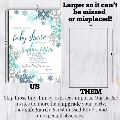 Amanda Creation Custom Baby Shower Invites Boy Snowflake Baby Shower Invitation 20 5x7 Custom Personalized Winter Invites With Envelopes - Image 7