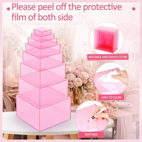 Geelin 8 Pack Acrylic Buffet Display Risers for Food Jewelry,Pink,Flat - Image 3