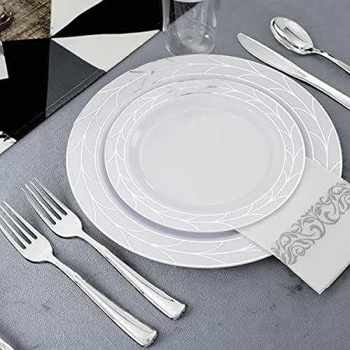 COLOSUS 175PCS Silver Plastic Dinnerware Sets With Fancy Silverware Set. - Image 6