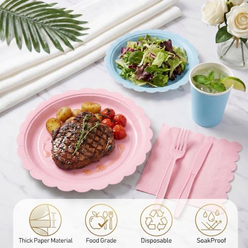 ArtSocket 350 Pack Disposable Tableware for 50 Guests, Pink Blue - Image 4