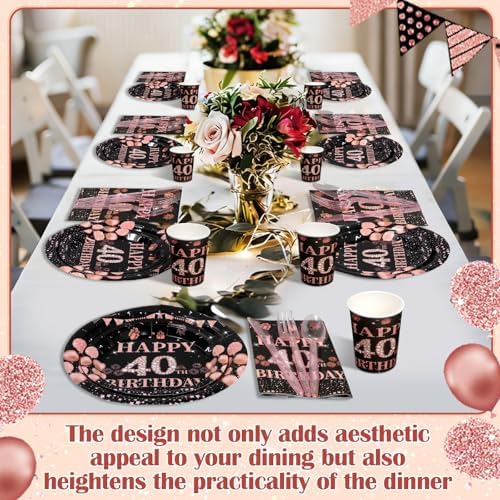 Pickmesh 400 Pcs 40th Birthday Party Supplies, Black Pink Tableware Set - Image 6