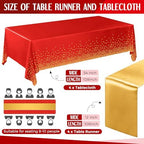 Breling 24 Pack Red and Gold Disposable Tablecloths and Table Runner Set - Image 2