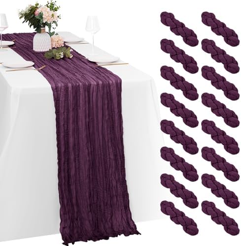 16 Pack Dark Purple Cheesecloth Table Runners 20x120 Inch Gauze Table Runner 10FT Easter Cheese Cloth Table Runner Rustic Sheer Runner for Wedding Baby Shower Birthday Party Table Decor by Yorcari