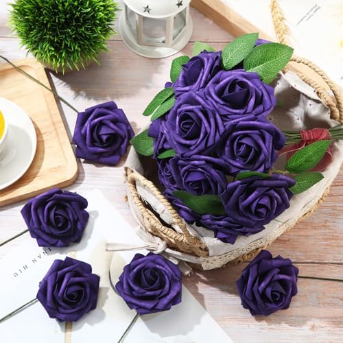 100 Pcs Artificial Rose Flowers, Purple - Image 4