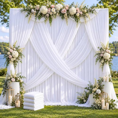 White Backdrop Curtain, 4 Panels, Each 5ft x 10ft by Linhedai