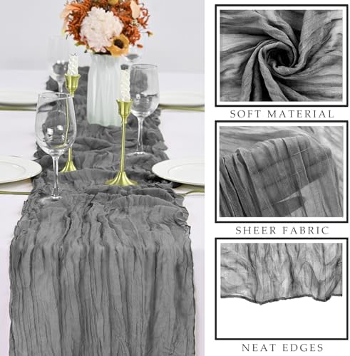 12 Pcs Gray 35 x 120 Inches Long Cheesecloth Table Runner 10FT Runner for Tables Gauze Fabric Boho Table Runner Decoration Rustic Semi Sheer Runner for Wedding Baby Shower Birthday Party (Gray) - Image 2