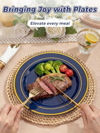 WDF Partyware 350PCS Navy Blue and Gold Plastic Plates with Rolled Napkins Include Dinner Plate 10’’, Dessert Plate 7’’, gold Cups 9 OZ, Pre Rolled Napkins for Birthday/Wedding/Party - Image 6