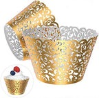 Gospire 50pcs Pearl Lace Filigree Paper Cupcake Wraps, Bright Gold, for Wedding, Christening, Anniversary, Engagement, Birthday, Baby Shower, Halloween, Christmas by Gospire