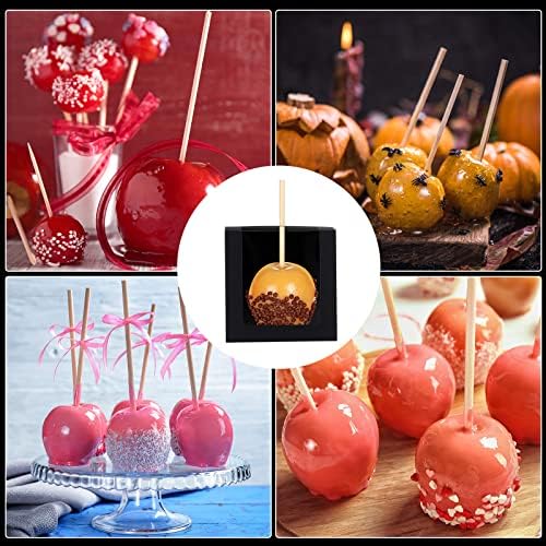 Yahenda 60 Pcs Kraft Candy Apple Boxes with Hole and Stick 4" x 4" x 4" Candied Apple Cake Cookies Chocolate Gift Boxes with Clear Window Caramel Apple Boxes for Wedding Baby Shower Party (Black) - Image 5
