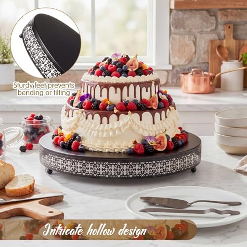 Wenqik Black Metal Cake Stand 18 Inch with Cutting & Spatula - Image 3