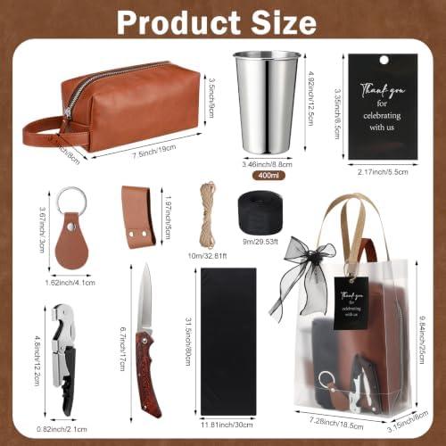 Yungyan 56 Pcs Baby Shower Prizes for Men Gift Set 6 Sets of Stainless Steel Cups, PU Storage Pouches, Bottle Openers, Folding Utility Knives, Cup Sleeves, Carry Bags, Cooling Towels, Keychains - Image 2