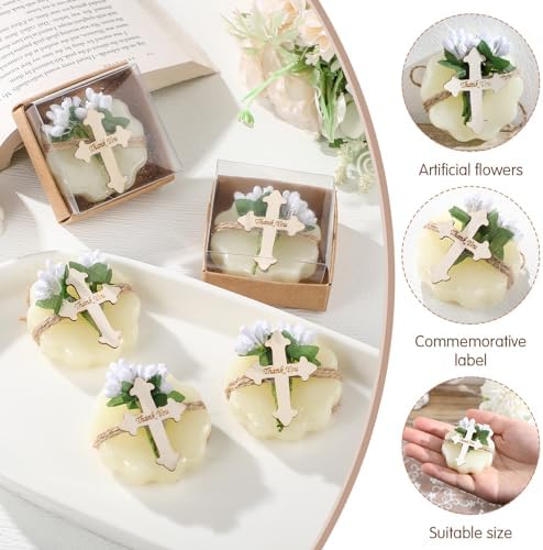 24 Pcs Baptism Favors for Guests Scented Soap Favors First Communion Baby Shower Soap with Dried Flowers Thank You Wood Tags Baptism Bridal Birthday Gifts(White Color) - Image 3