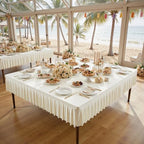 Wish Care Ivory Spandex Tablecloths for 60x60 Inch Square Tables, Stretch Fitted Table Clothes with Pleated Ruffle Skirt for 60” Table, Wrinkle Free and Elastic, for Party Kitchen Home Dining - Image 7