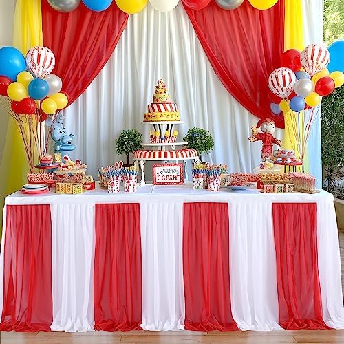 Circus Table Skirt Red White Striped Tulle Table Skirts for Rectangle Table Birthday Carnival Circus Party Decorations 9ft - Image 6