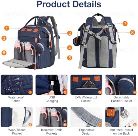 Diaper Bag Backpack with Changing Station, Blue - Image 4