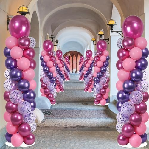 2 Sets Adjustable Balloon Column Stand Kit with Bases（Pink and Purple） - Image 6