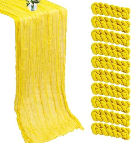 10 Pack Yellow Cheesecloth Table Runner -21*120Inch Long Boho Wedding Table Decor, Rustic Gauze Fabric Runner for Bridal Showers, Baby Showers & Parties (Sheer, Lightweight, Wrinkled Design) by MIRRASMIRROR