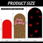 FYSUIMU 3 Pcs Leopard Print Happy Birthday Arch Backdrop Covers Red Black Cheetah Print Lips Stretchy Spandex Arch Stand Fabric Cover for Birthday Party Decor Photo Background (4ft/5ft/6ft) - Image 2