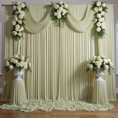 30 ft x 10 ft Wrinkle Free Light Green Backdrop Curtain for Parties, Thick Green Polyester Photo Backdrop Drapes for Baby Shower Wedding Engagement Birthday Party Backdrop Stand,5ft x 10ft 6 Panels - Image 2