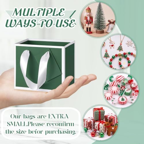 Yeaqee 50 Pcs Mini Metallic Paper Gift Bags with Handle, Green White - Image 3