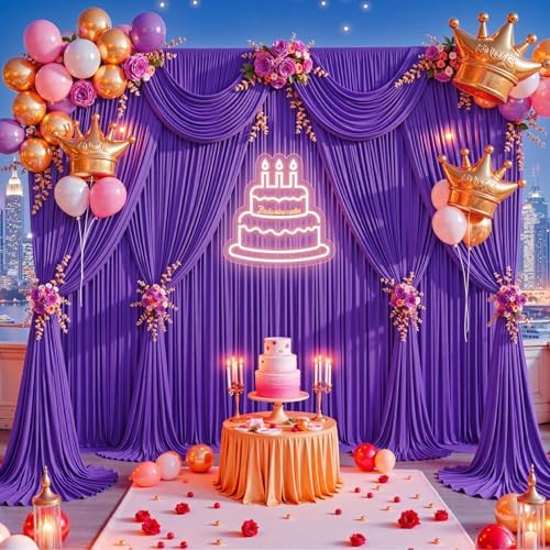 30x15ft Purple Backdrop Curtains for Baby Shower Parties Wrinkle Free Fabric Backdrop Curtain Wedding Photo Drapes Backdrop for Girls Birthday Party Bridal Shower Photography Back Drop 6 Panels 5x15FT - Image 3