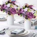 6 Sets Artificial Peonies Flower Peony Bouquet with Galvanized Metal Pot Silk Fake Peonies Faux Flower Arrangements for Wedding Table Centerpiece Party Home Room (Purple) - Image 4