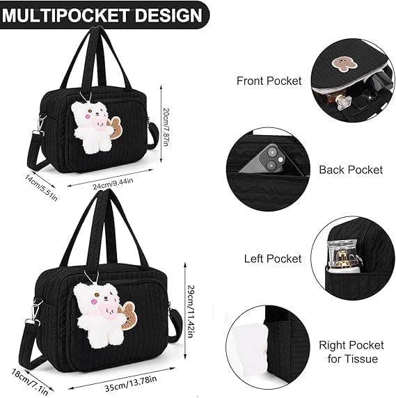 Lushandy Baby Diaper Bag Tote, Mom Bag Cute Crossbody Diaper Bags Baby Travel Bags for Girl Pañaleras Para Bebe (Black, Large) - Image 2