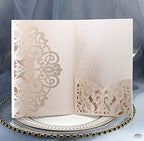 50PCS 3D Lace Flower Laser Cut Wedding Invitation Cards with Envelope Blank Inner Sheet Hollow Out Flower Shape Invitations for Wedding Quinceanera Birthday Shower Engagement Party 05 - Image 3