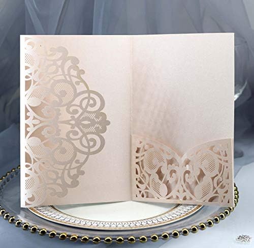 50PCS 3D Lace Flower Laser Cut Wedding Invitation Cards with Envelope Blank Inner Sheet Hollow Out Flower Shape Invitations for Wedding Quinceanera Birthday Shower Engagement Party 05 - Image 3