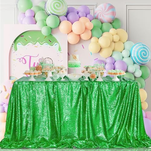 QueenDream Sequin Tablecloth Green Table Cloth 90x90 Inch Christmas Party Dinner Table Decorations Sparkly St. Patrick's Day Table Drapes Covers by QueenDream