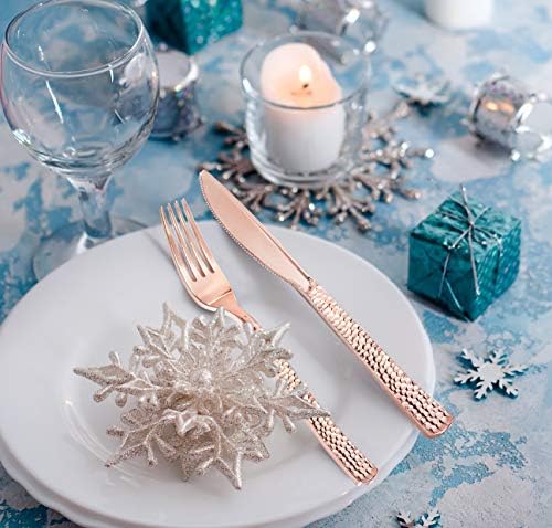 Supernal 360pcs Rose Gold Plastic Silverware, Heavy Duty Disposable Cutlery - Image 3