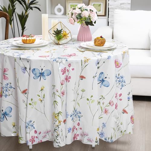 Ganeen 6 Pcs Wildflower Plastic Round Tablecloth 84 Inch Watercolor Floral - Image 5