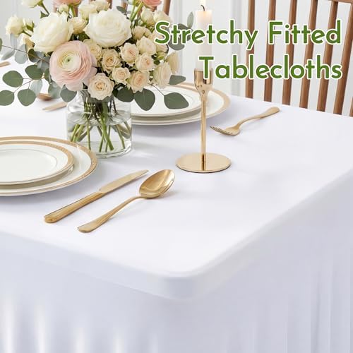 6 Pack White Spandex Tablecloth for 6FT Rectangle Tables, Table Skirt 30x72 Inch Stretch Table Cloths Elastic Fitted Tables Cover for Wedding Parties Birthday Banquet Baby Shower Events - Image 4