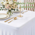 White Spandex Tablecloth for 8FT Rectangle Tables, Table Skirt - Image 5