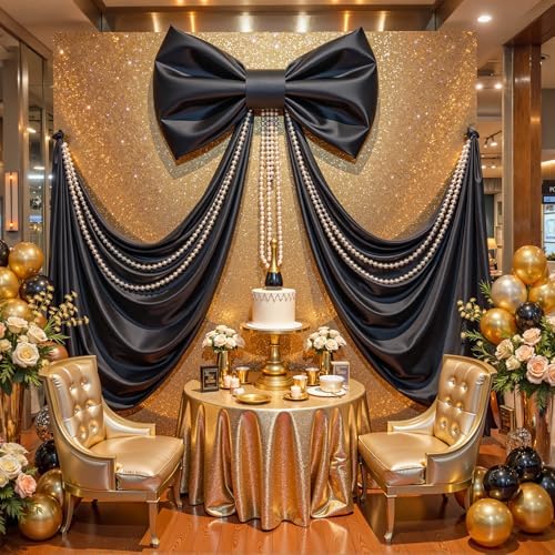 Giant Black Bow for Backdrop 80x24 Inches Large Satin Ribbon Bow Wall Decor for Wedding Birthday Baby Shower Party Photo Booth, Washable Reusable Big Bow for Nursery Bedroom Door Hanging Decoration - Image 2