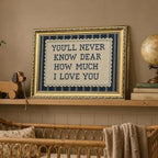Vintage Gold Framed Love Quote Wall Art You'll Never Know Dear How Much I Love You Wall Decor Picture Inspirational Blue Striped Sign Poster Canvas Painting Print for Nursery Bedroom 24x16 inch - Image 4