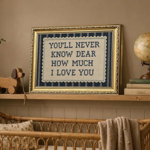 Vintage Gold Framed Love Quote Wall Art You'll Never Know Dear How Much I Love You Wall Decor Picture Inspirational Blue Striped Sign Poster Canvas Painting Print for Nursery Bedroom 24x16 inch - Image 4